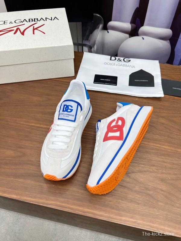 2025 Unisex Dolce & Gabbana White Blue Red PU Casual Sneakers LY00300
