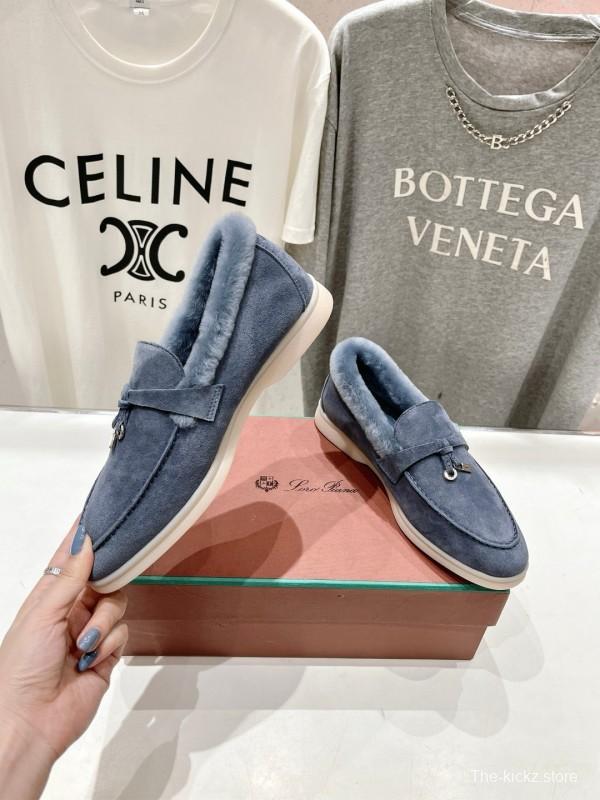 2024 Women LP Blue Suede Shearling Loafers MJ00300