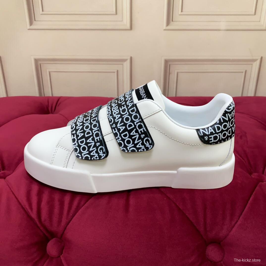 2025 Unisex Dolce & Gabbana White Leather Sneakers LOGO Strap LY00300