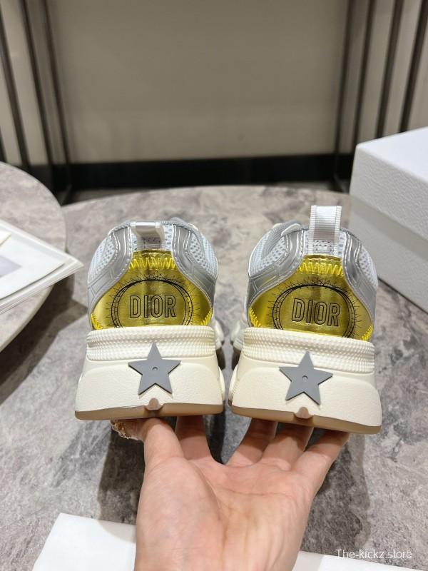 2025 Women Dior White Yellow Silver Mesh Leather Sneakers