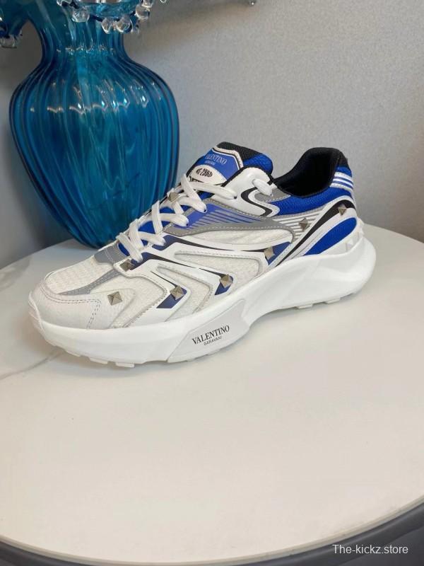 2024 Unisex Valentino Blue White Grey Mesh Leather Sneakers MJ00410