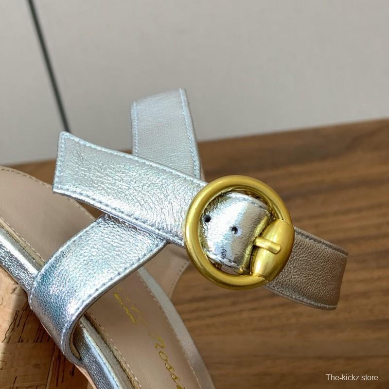 2025 Women Gianvito Rossi Silver Leather Platform Sandals