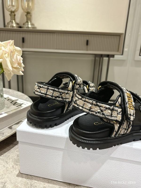 2025 Women Dior Black White Canvas Sandals KFY00300