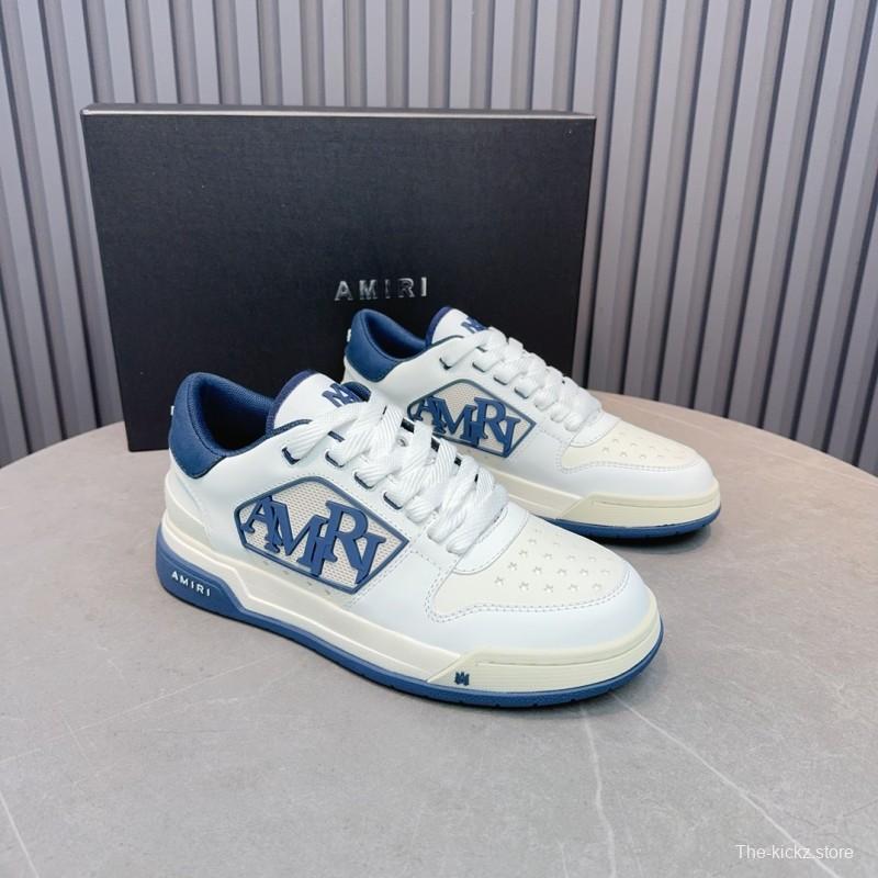 2025 Unisex Amiri White Blue Leather Sneakers MJ00360