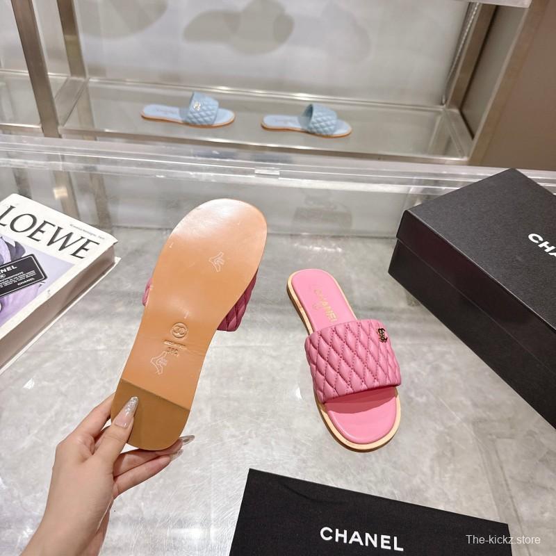 2025 Women Chanel Pink Lambskin Slippers LY00240