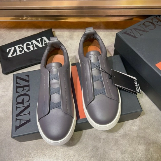 2024 Men Ermenegildo Zegna Gray Calfskin Casual Sneakers MJ00280