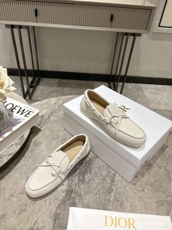 2025 Women Dior White Suede Loafers