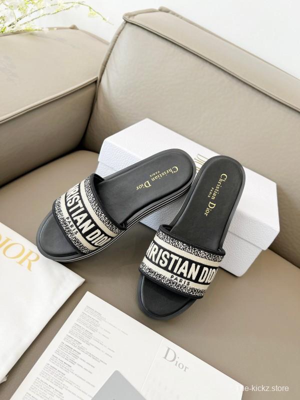 2025 Women Dior Black White Canvas Platform Sandals