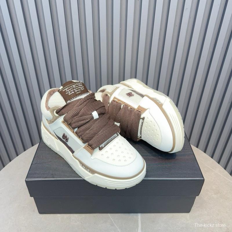 2024 Unisex Amiri Ivory Brown Leather Sneakers MJ00360