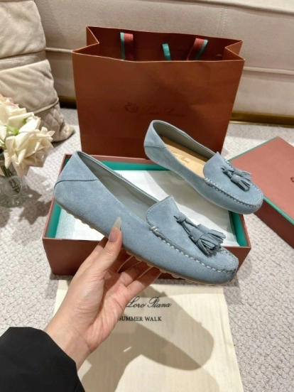 2025 Women Le Parmentier Blue Suede Loafers Tassel LY00291