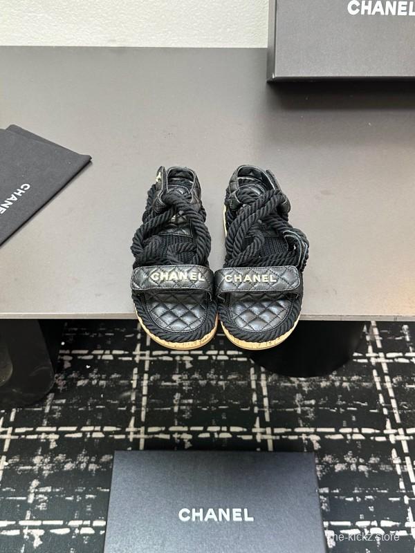 2025 Slippers Chanel Black Rope Leather Sandal LY00260