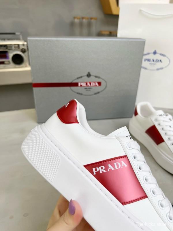 2024 Women Prada White Red Leather Sneakers MJ00310