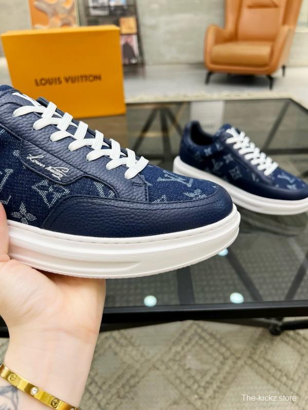2024 Men Louis Vuitton Blue Leather Denim Sneakers MJ00400