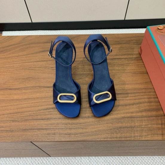 2025 Women Le Parmentier Navy Silk Sandals KFY00280