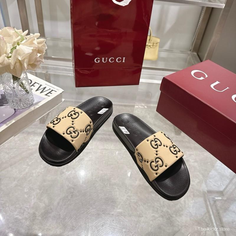 2025 Gucci Beige Black Rubber Slippers