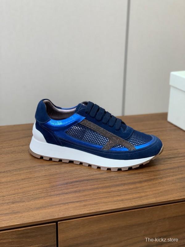 2025 Men Brunello Cucinelli Blue Navy Suede Mesh Casual Sneakers KFY00310