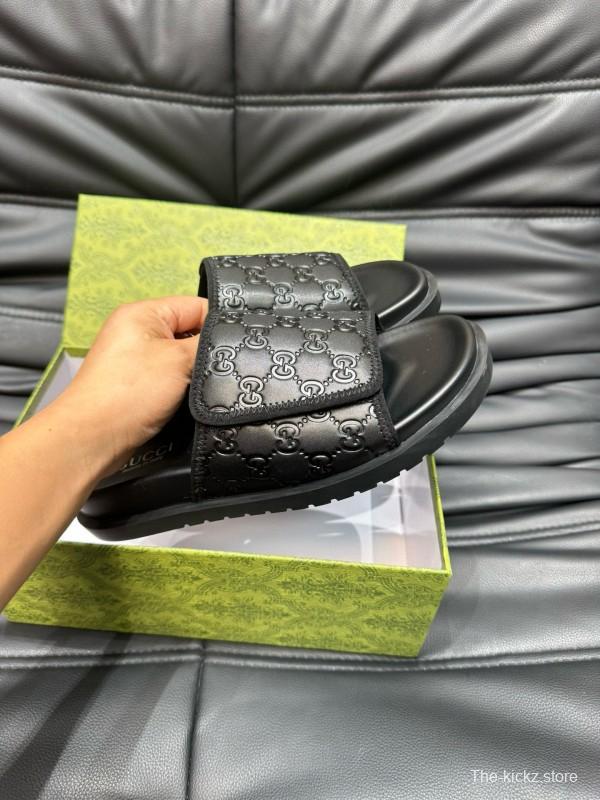 2024 Slippers Gucci Black Leather Slippers MJ00200