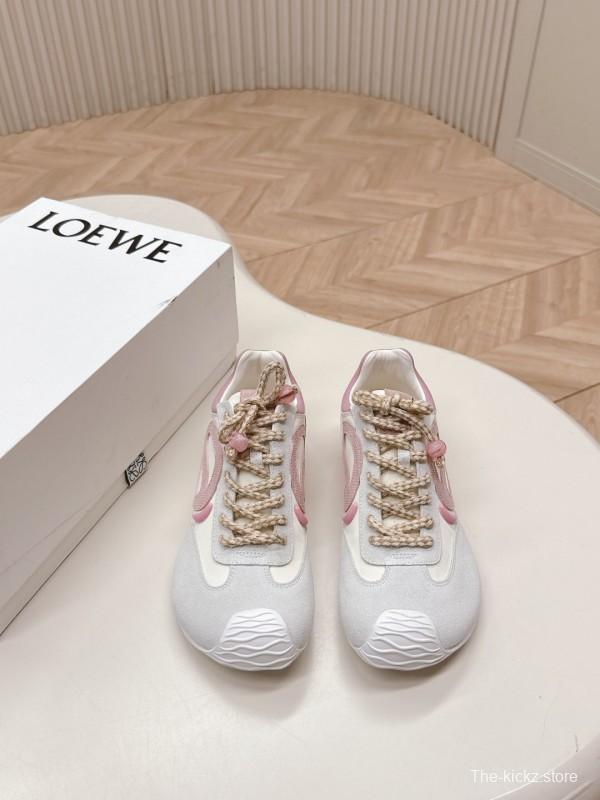 2025 Women Loewe Pink White Leather Balletrunner Ballet Sneakers KFY00300(F)