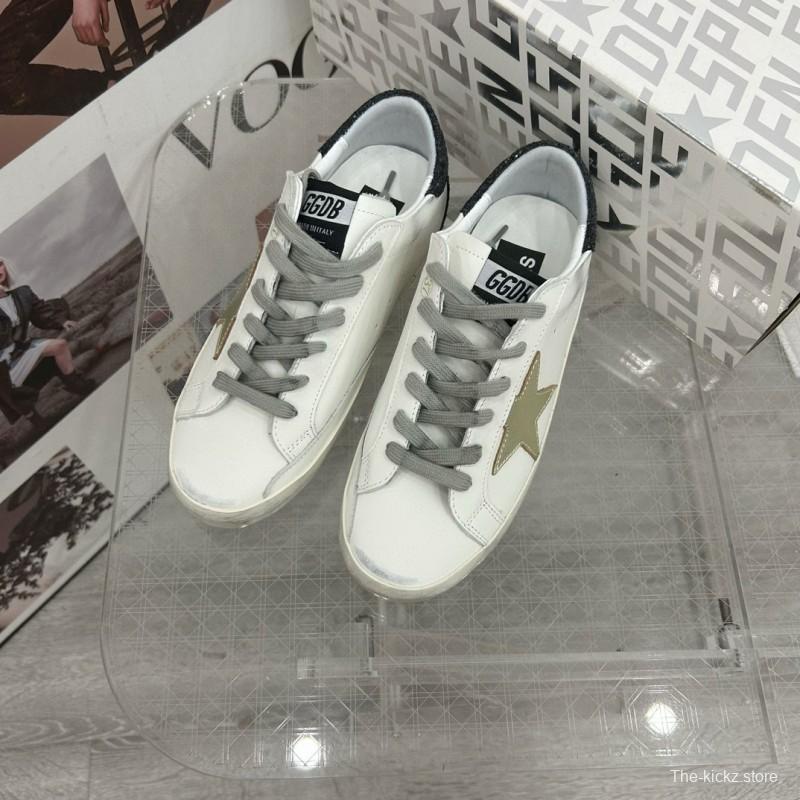2025 Women GGDB White Gold Black Leather Sneakers