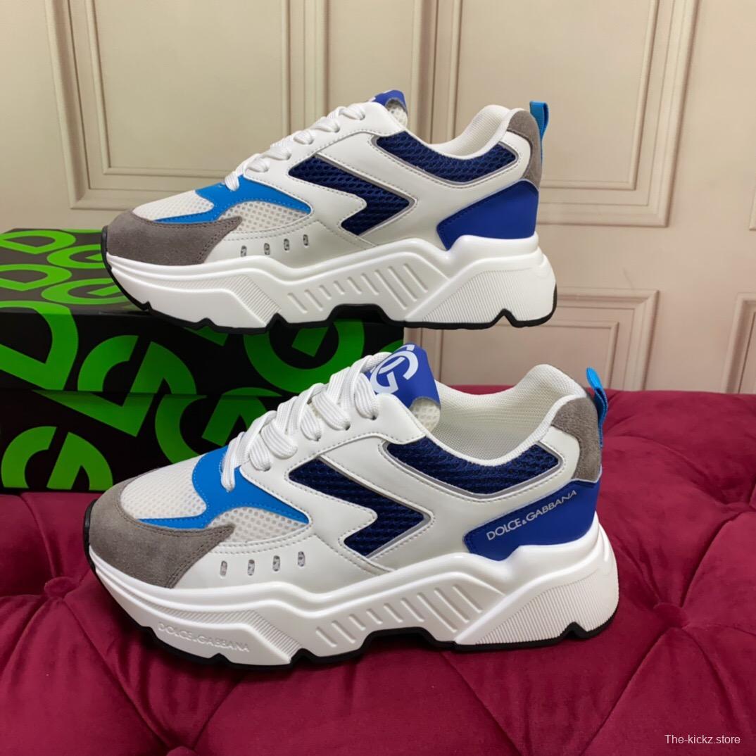 2025 Unisex Dolce & Gabbana White Blue Grey Mesh Leather Sneakers LY00330(F)/LY00340(M)