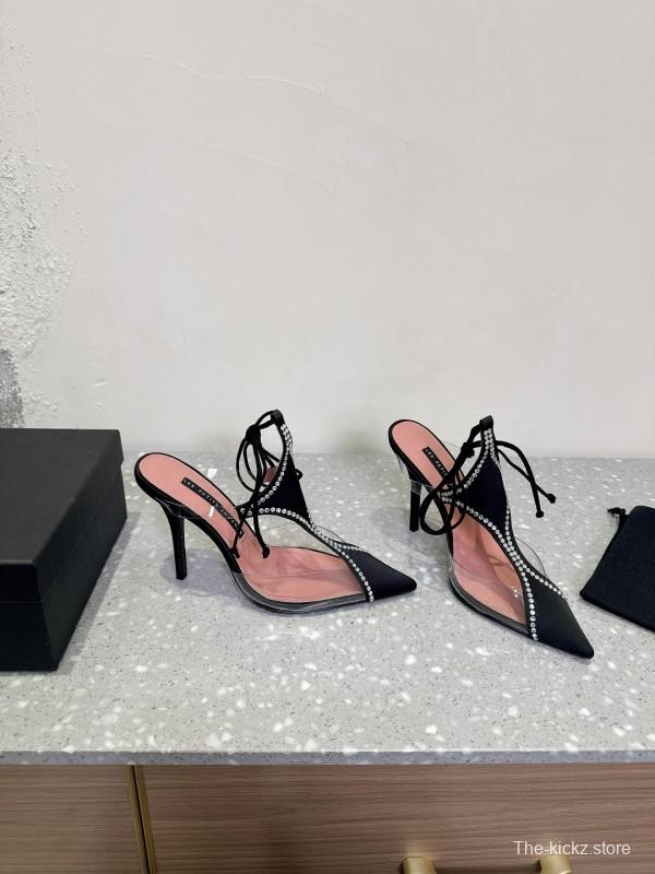 2025 Women Les Petits Joueurs Black Transparent Satin High Heels KFY00290