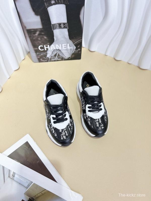 2024 Kids CHANEL Black White Leather Sneakers