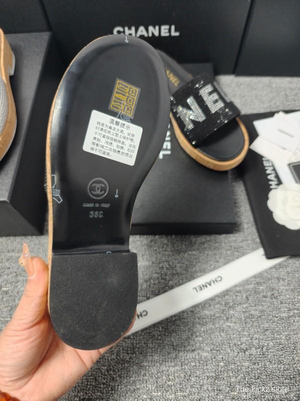 2025 Slippers Chanel Black Fabric Women Slippers
