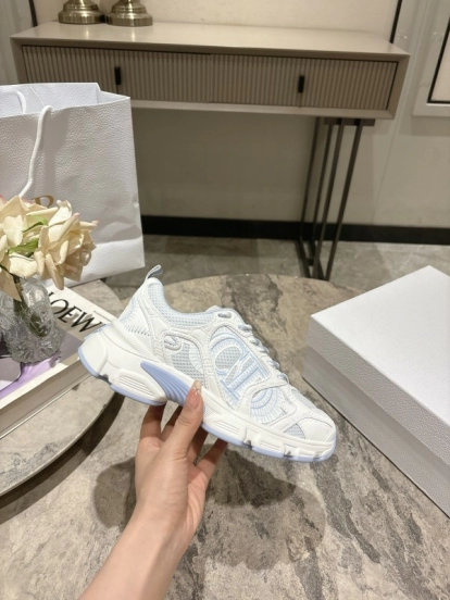 2025 Women Dior White Mesh Leather Sneakers