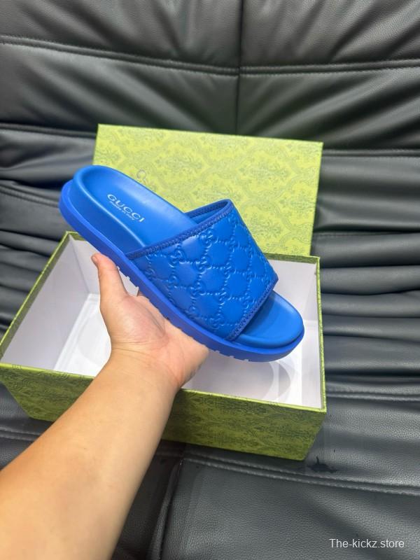 2024 Slippers Gucci Blue Leather Slippers MJ00200
