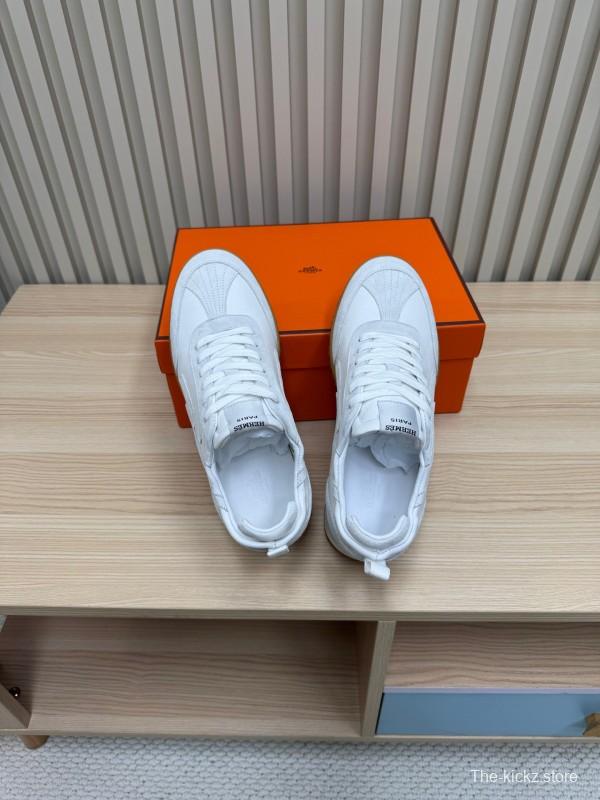 2025 Unisex Hermès White Suede Down Fabric Sneakers KFY00300