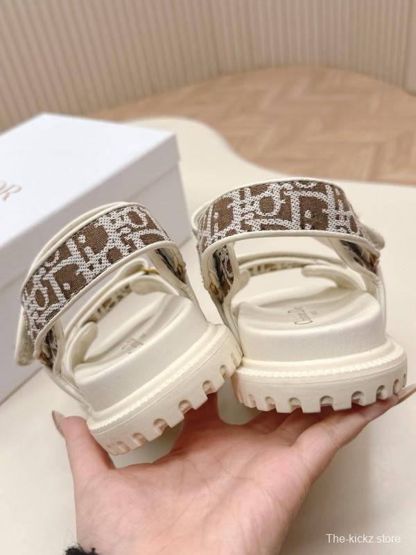 2025 Women Dior Brown Beige Canvas Sandals LY