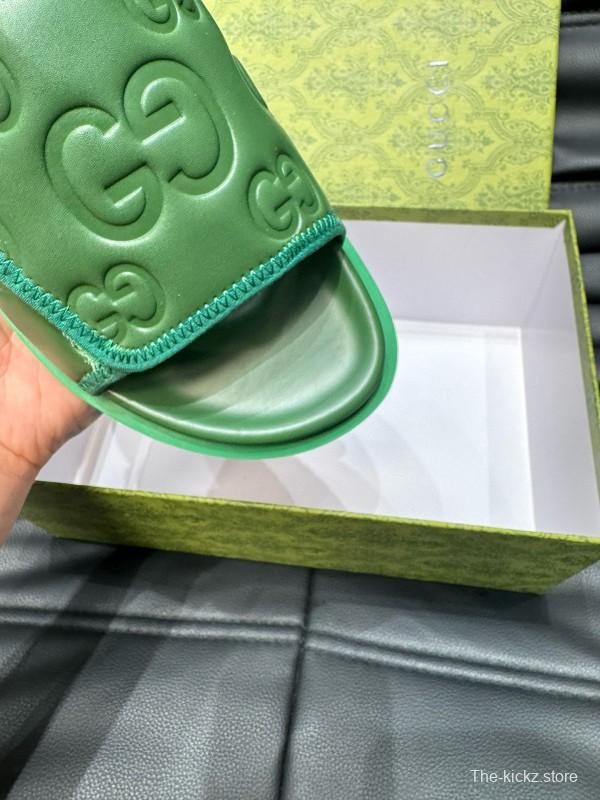 2024 Gucci Green Leather Slippers MJ00200