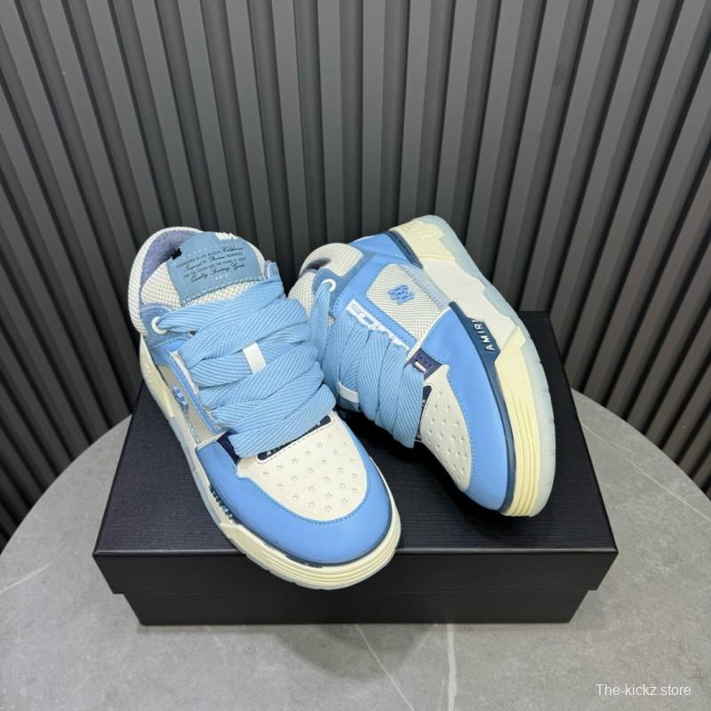 2024 Unisex Amiri Light Blue White Leather Sneakers MJ00360