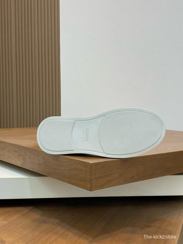 2024 Men Ermenegildo Zegna Beige PELLETESSUTA Calfskin Sneakers Elastic Detail MJ00280