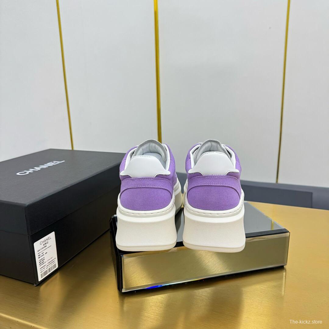 2025 Women Chanel Purple White Leather Canvas Sneakers
