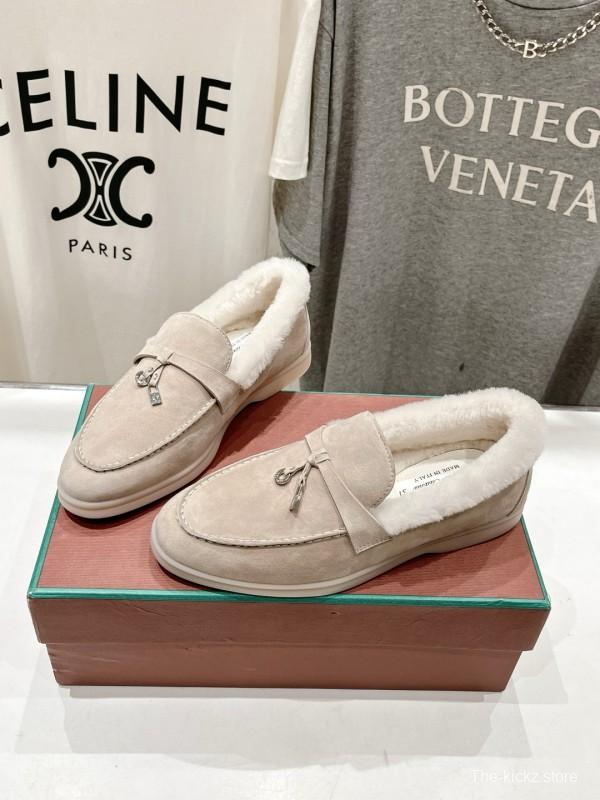2024 Women LP Beige Suede Shearling Loafers