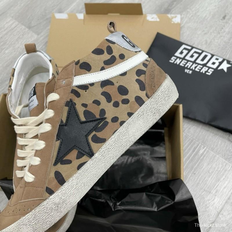 2024 Unisex GGDB Beige Brown Leopard Suede Leather High Top Sneakers MJ00300