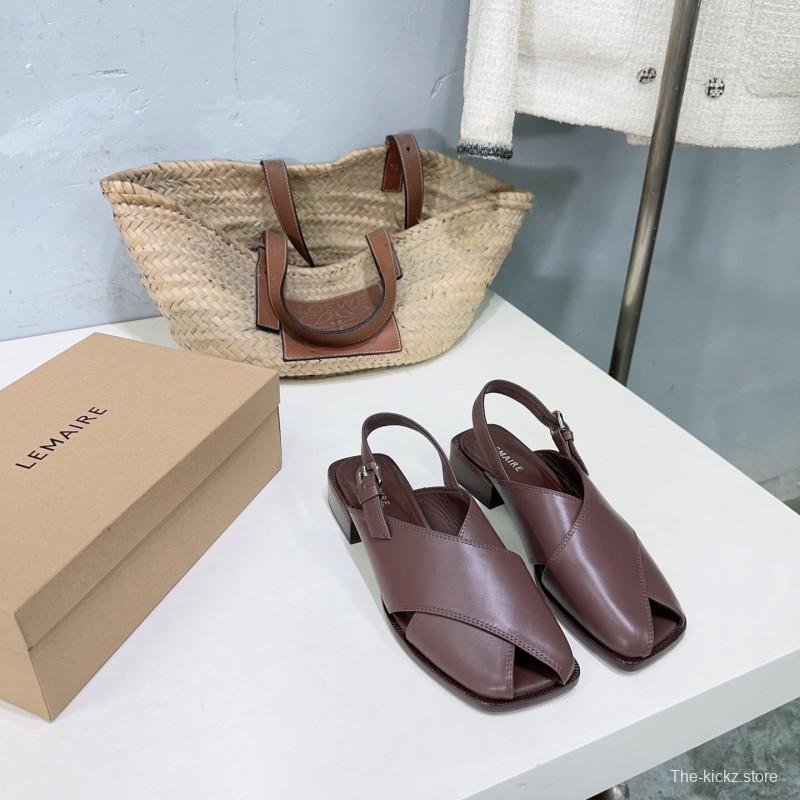 2025 Women Lemaire Brown Leather Sandals KFY00310