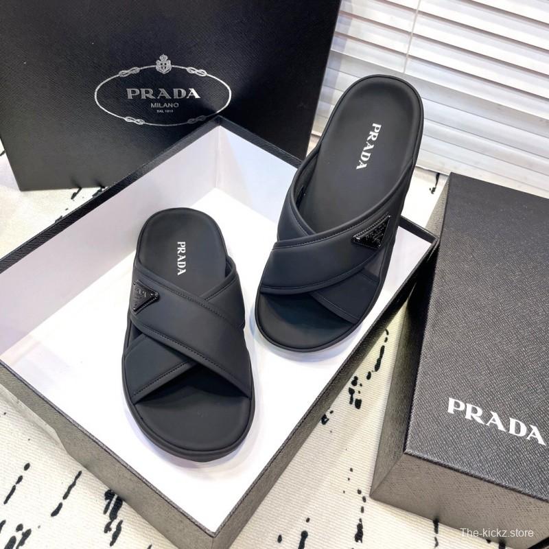 2025 Men Prada Black Fabric Sandals High Quality Craftsmanship KFY00230