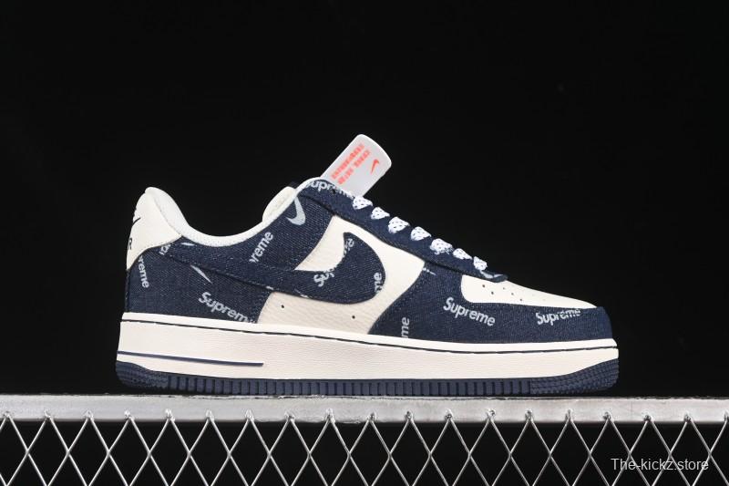 Nike Air Force 1 '07 Low Supreme Collaboration Blue Denim White Swoosh Casual Sneakers - LW9279-005
