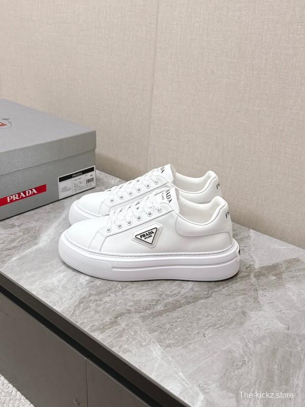 2025 Unisex Prada White Calf Leather Sneakers Retro Thick Sole KFY00290