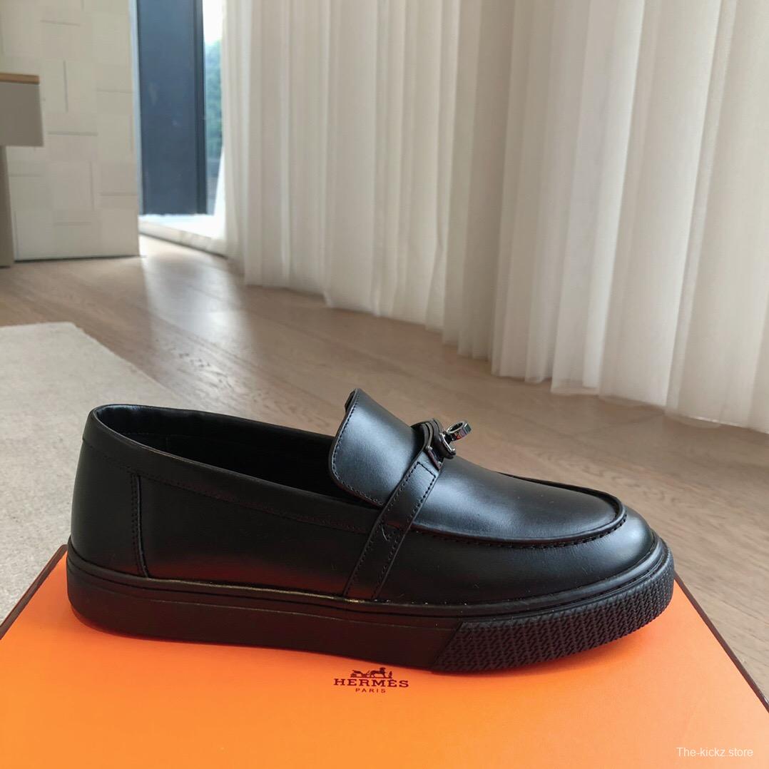 2025 Unisex H Black Leather Loafers AS00380