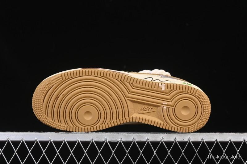 Nike Air Force 1 '07 Low Milk Coffee Bear Hand-Drawn Doodle Casual Sneakers - XL2321-666