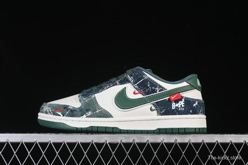 Nike SB Dunk Low BAPE Collaboration White Army Green Anniversary High-End Custom Low-Top Casual Skate Shoes - SC0601-465