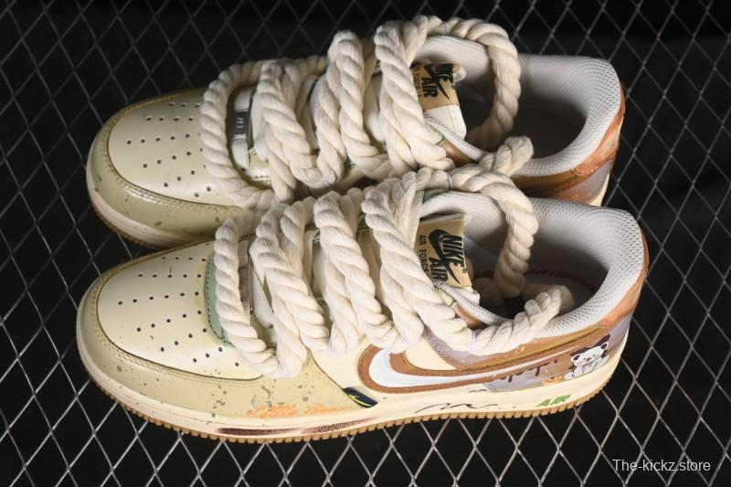 Nike Air Force 1 '07 Low Milk Coffee Bear Hand-Drawn Doodle Casual Sneakers - XL2321-666