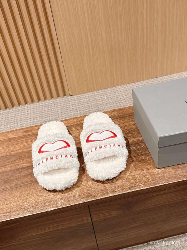 Balenciaga 2025 SS Qixi Limited Series Letter Embroidery Platform Shearling Slippers - AS00200