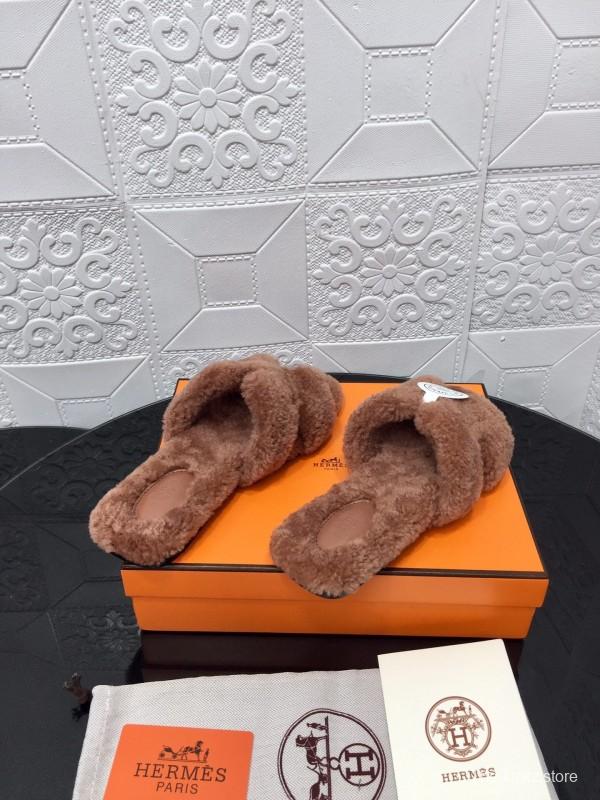H Eiderdown Teddy Wool H Slippers Flat Sole Winter Home Shoes - LY00240