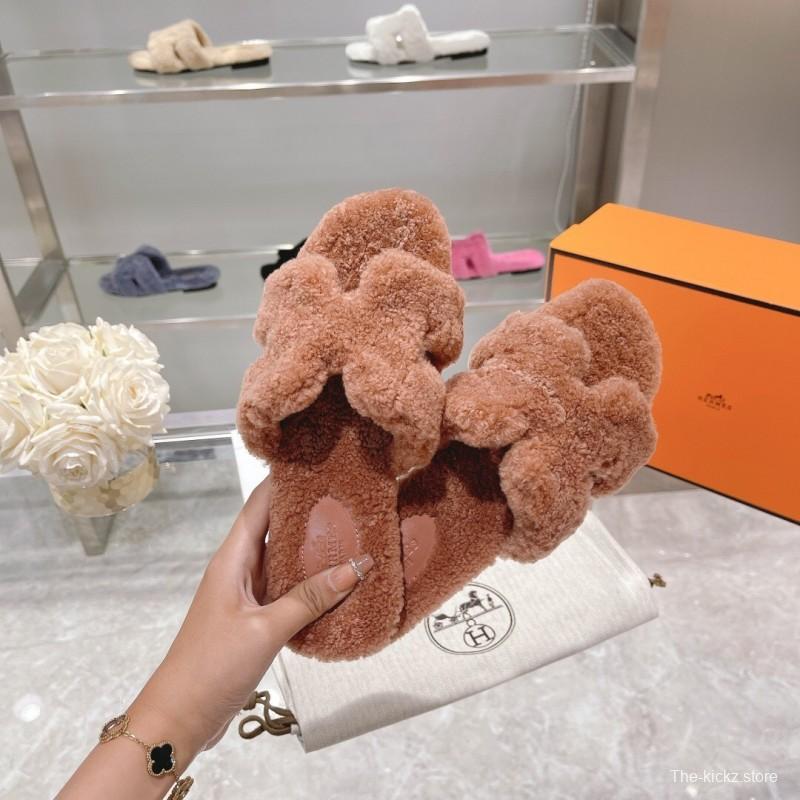 H Teddy Wool Flat Slippers for Autumn/Winter - LY00240